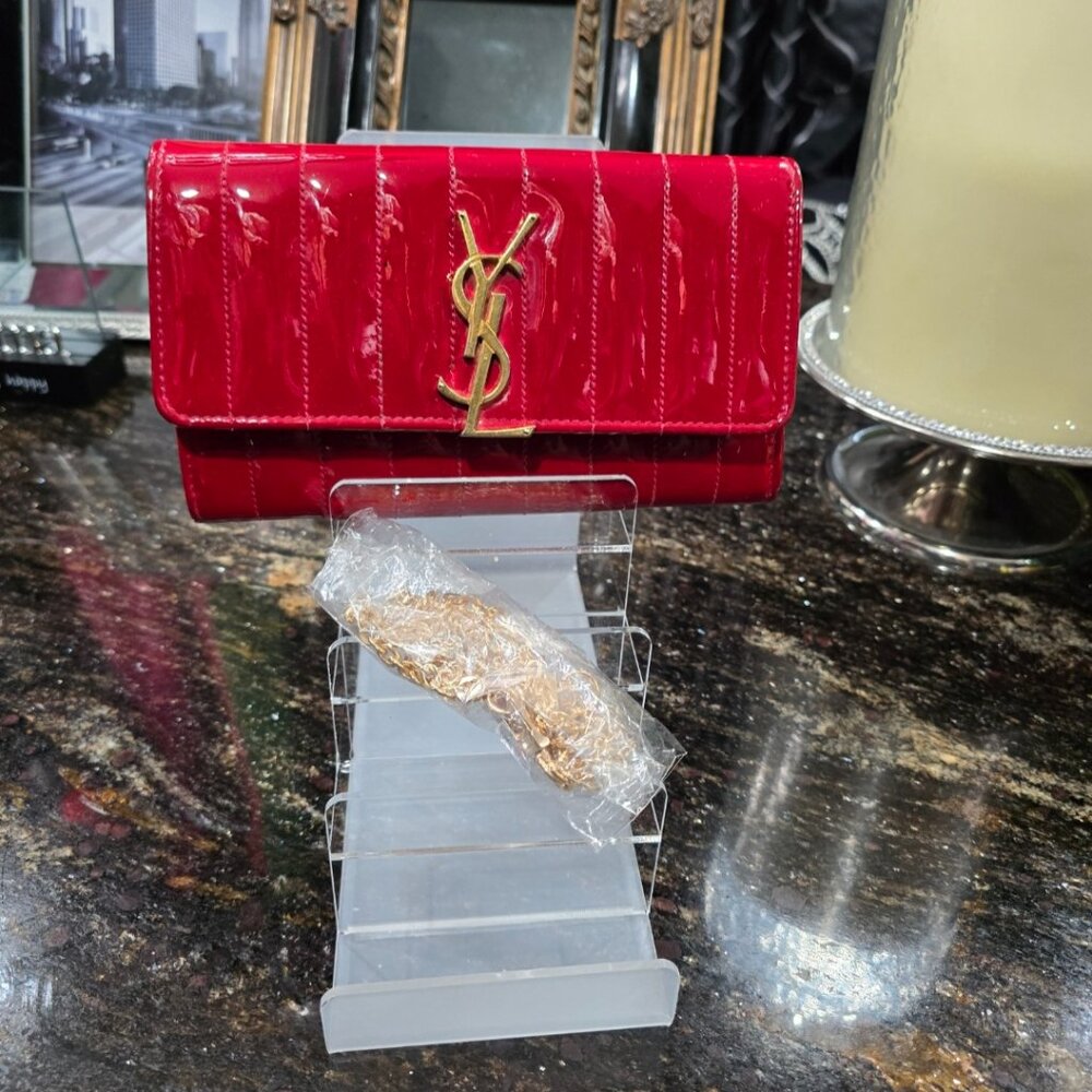 EUC Authentic YSL Patent Vicky Continental Organizer and Unbranded Chain